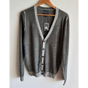 Guess Mens V-Neck Long Sleeve Button-Up Wool Classic Cardigan Sweater Gray  M